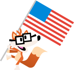 Fivey holding a U.S. flag